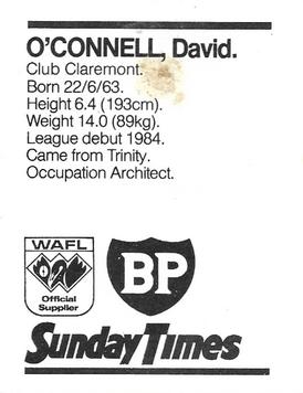 1986 BP WAFL Footballers #NNO David O'Connell Back